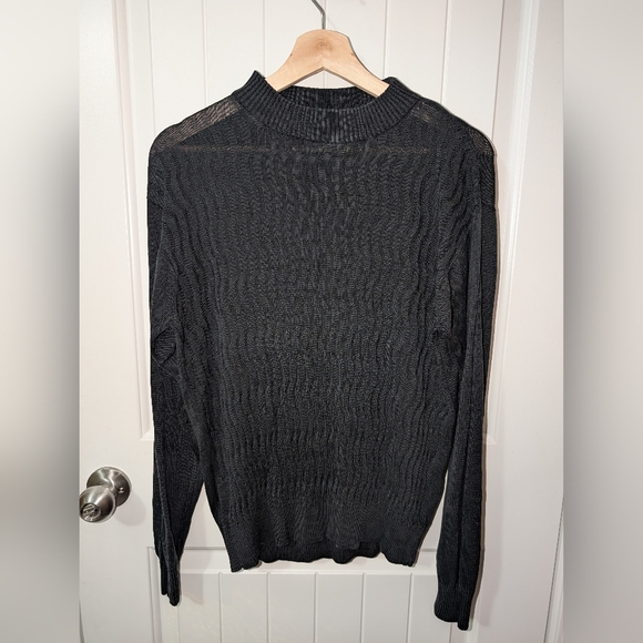 Vintage Genelli Textured Silk Long Sleeve Shirt Medium Black - Picture 1 of 7